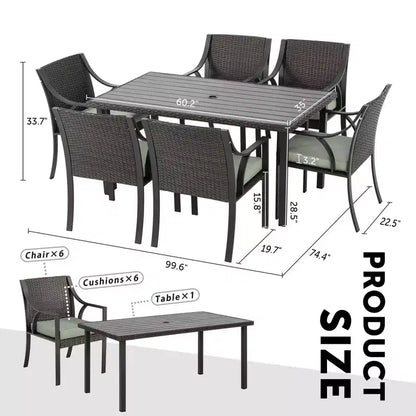 HAPPATIO 7 Piece Patio Dining Set,Outdoor Patio Dining Set.Wicker Rattan Patio Dining Furniture. Dining Furniture Set. Outdoor Dining Set for 6.