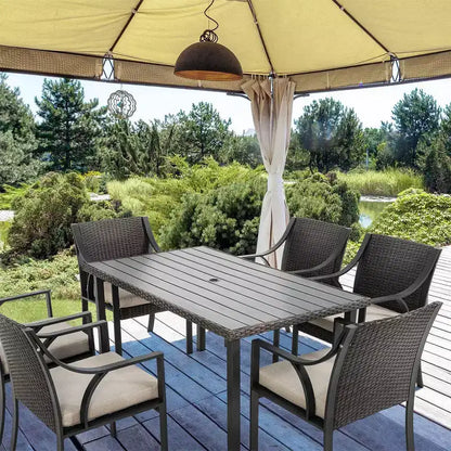HAPPATIO 7 Piece Patio Dining Set,Outdoor Patio Dining Set.Wicker Rattan Patio Dining Furniture. Dining Furniture Set. Outdoor Dining Set for 6.