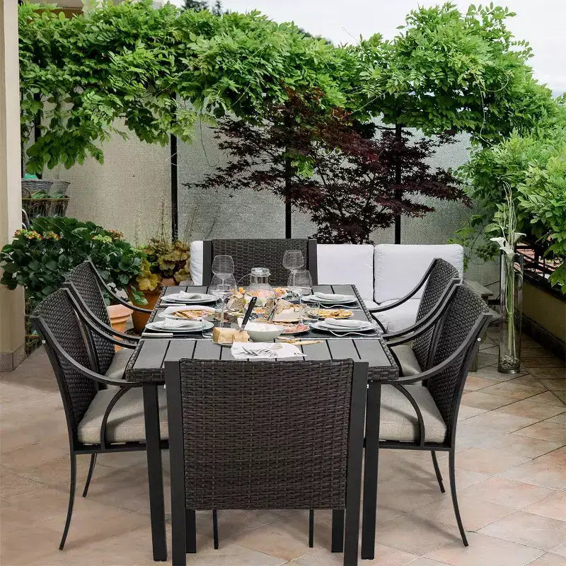 HAPPATIO 7 Piece Patio Dining Set,Outdoor Patio Dining Set.Wicker Rattan Patio Dining Furniture. Dining Furniture Set. Outdoor Dining Set for 6.