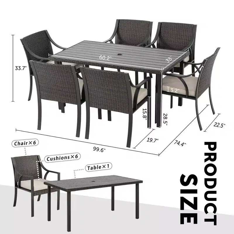 HAPPATIO 7 Piece Patio Dining Set,Outdoor Patio Dining Set.Wicker Rattan Patio Dining Furniture. Dining Furniture Set. Outdoor Dining Set for 6.