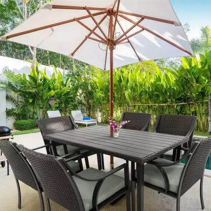 HAPPATIO 7 Piece Patio Dining Set,Outdoor Patio Dining Set.Wicker Rattan Patio Dining Furniture. Dining Furniture Set. Outdoor Dining Set for 6.