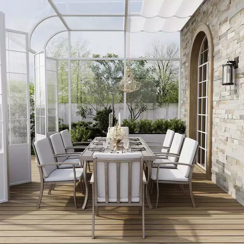 HAPPATIO 9 Piece Aluminum Patio Dining Set, Outdoor Dining Table and Chairs Set