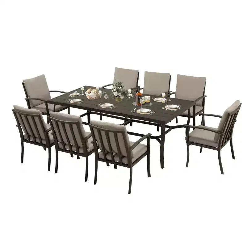 HAPPATIO 9 Piece Aluminum Patio Dining Set, Outdoor Dining Table and Chairs Set