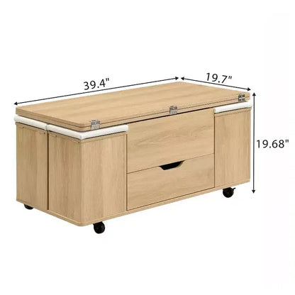 Okak Modern Functional Lift-Top Coffee Table with Hidden Storage & Stools,Fashionable Center Table Set for Living Room,Office