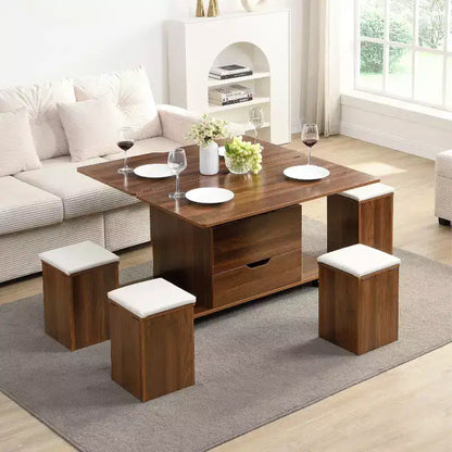 Okak Modern Functional Lift-Top Coffee Table with Hidden Storage & Stools,Fashionable Center Table Set for Living Room,Office