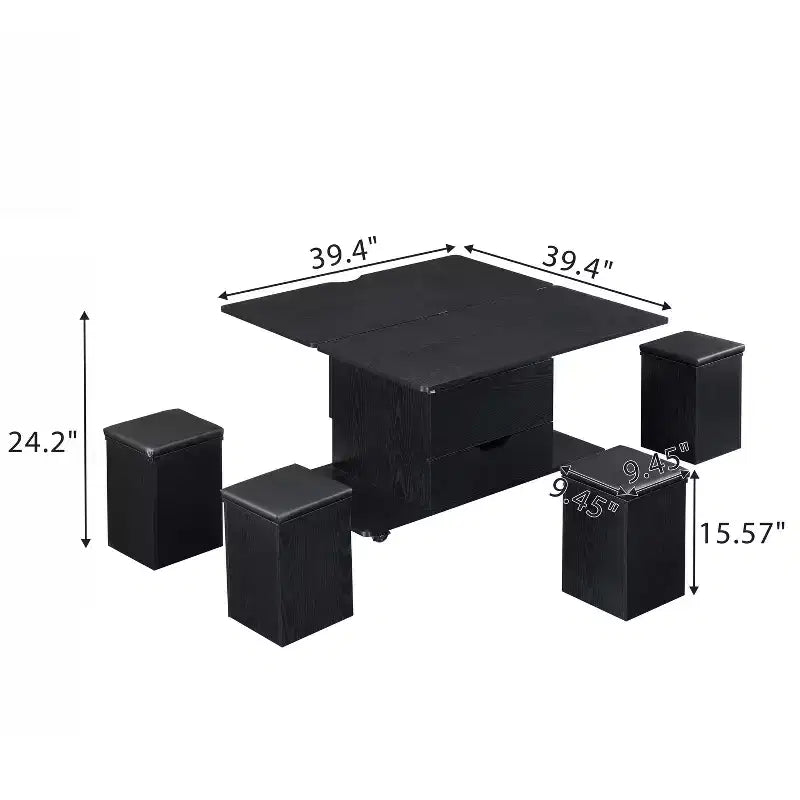 Okak Modern Functional Lift-Top Coffee Table with Hidden Storage & Stools,Fashionable Center Table Set for Living Room,Office
