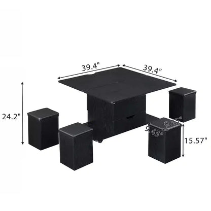 Okak Modern Functional Lift-Top Coffee Table with Hidden Storage & Stools,Fashionable Center Table Set for Living Room,Office
