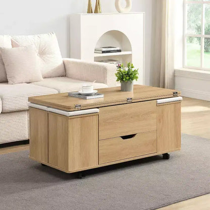 Okak Modern Functional Lift-Top Coffee Table with Hidden Storage & Stools,Fashionable Center Table Set for Living Room,Office