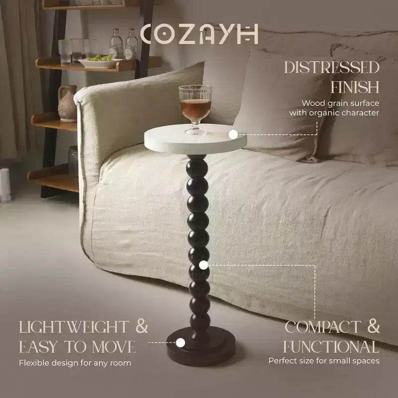 COZAYH Petite Table d'Appoint Ronde sur Pied, Meuble de Salon, Noir et Blanc