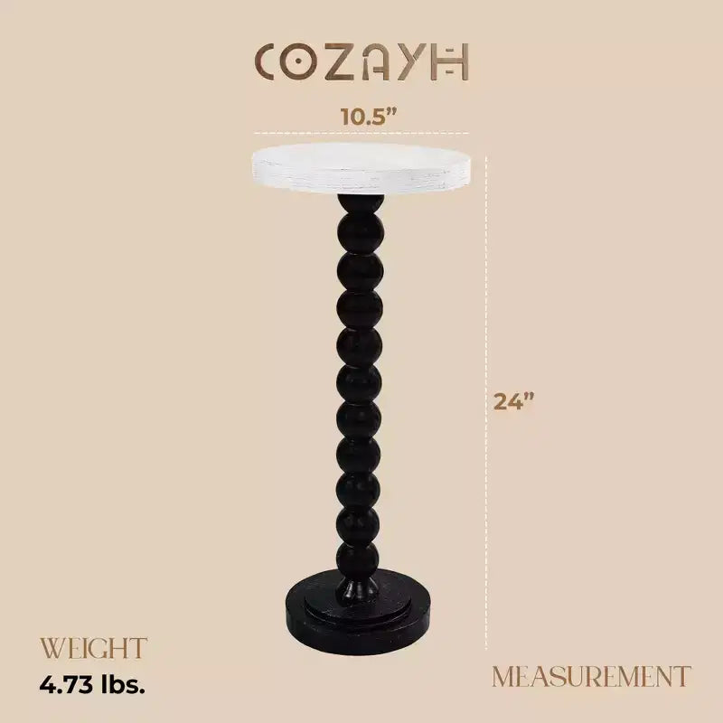 COZAYH Petite Table d'Appoint Ronde sur Pied, Meuble de Salon, Noir et Blanc