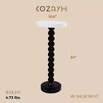 COZAYH Petite Table d'Appoint Ronde sur Pied, Meuble de Salon, Noir et Blanc