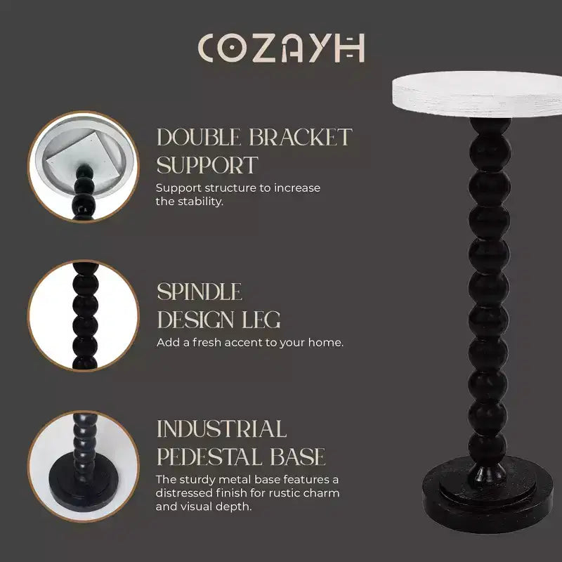COZAYH Petite Table d'Appoint Ronde sur Pied, Meuble de Salon, Noir et Blanc