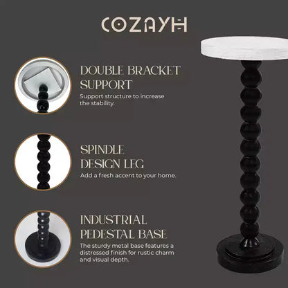 COZAYH Petite Table d'Appoint Ronde sur Pied, Meuble de Salon, Noir et Blanc