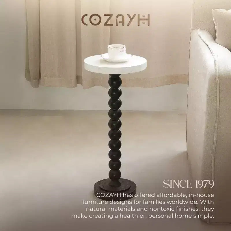COZAYH Petite Table d'Appoint Ronde sur Pied, Meuble de Salon, Noir et Blanc