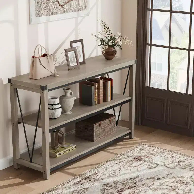 Entryway Console Table, Rustic Console Table with Wide Storage, Industrial Foyer for Entryway with 3-Tier Open Shelves, Entry Tables for Living Room