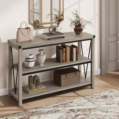 Entryway Console Table, Rustic Console Table with Wide Storage, Industrial Foyer for Entryway with 3-Tier Open Shelves, Entry Tables for Living Room