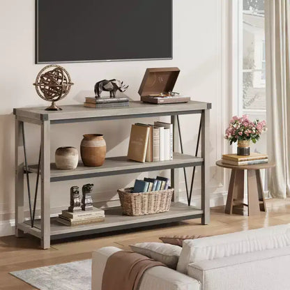 Entryway Console Table, Rustic Console Table with Wide Storage, Industrial Foyer for Entryway with 3-Tier Open Shelves, Entry Tables for Living Room