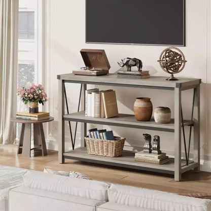 Entryway Console Table, Rustic Console Table with Wide Storage, Industrial Foyer for Entryway with 3-Tier Open Shelves, Entry Tables for Living Room