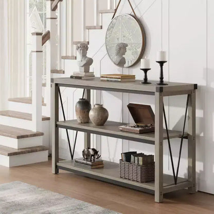 Entryway Console Table, Rustic Console Table with Wide Storage, Industrial Foyer for Entryway with 3-Tier Open Shelves, Entry Tables for Living Room