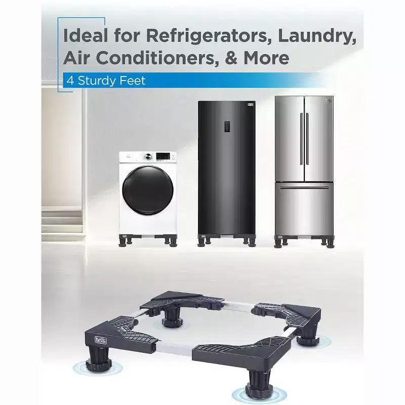 BLACK+DECKER Adjustable Pedestal Stand, Compact 4H Base with Anti-Vibration Pads, Stainless Steel Frame, Supports 700 lbs, BWS16, Black