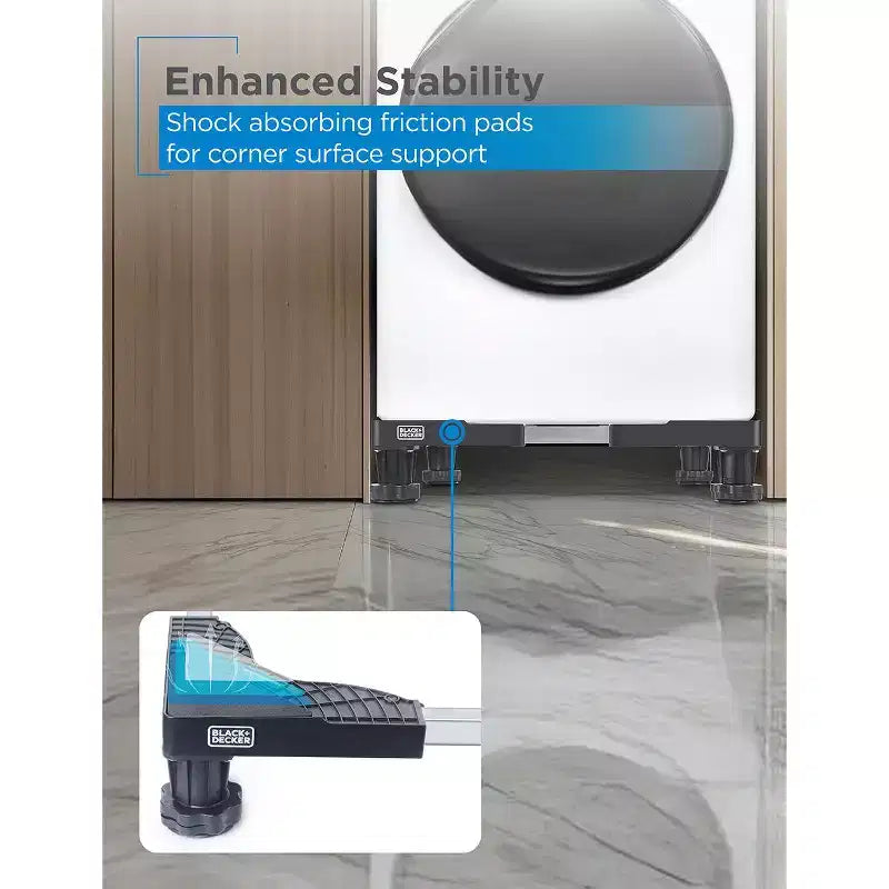 BLACK+DECKER Adjustable Pedestal Stand, Compact 4H Base with Anti-Vibration Pads, Stainless Steel Frame, Supports 700 lbs, BWS16, Black