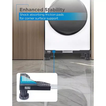 BLACK+DECKER Adjustable Pedestal Stand, Compact 4H Base with Anti-Vibration Pads, Stainless Steel Frame, Supports 700 lbs, BWS16, Black