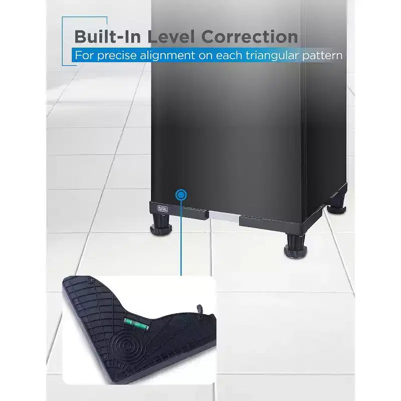 BLACK+DECKER Adjustable Pedestal Stand, Compact 4H Base with Anti-Vibration Pads, Stainless Steel Frame, Supports 700 lbs, BWS16, Black