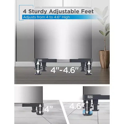 BLACK+DECKER Adjustable Pedestal Stand, Compact 4H Base with Anti-Vibration Pads, Stainless Steel Frame, Supports 700 lbs, BWS16, Black