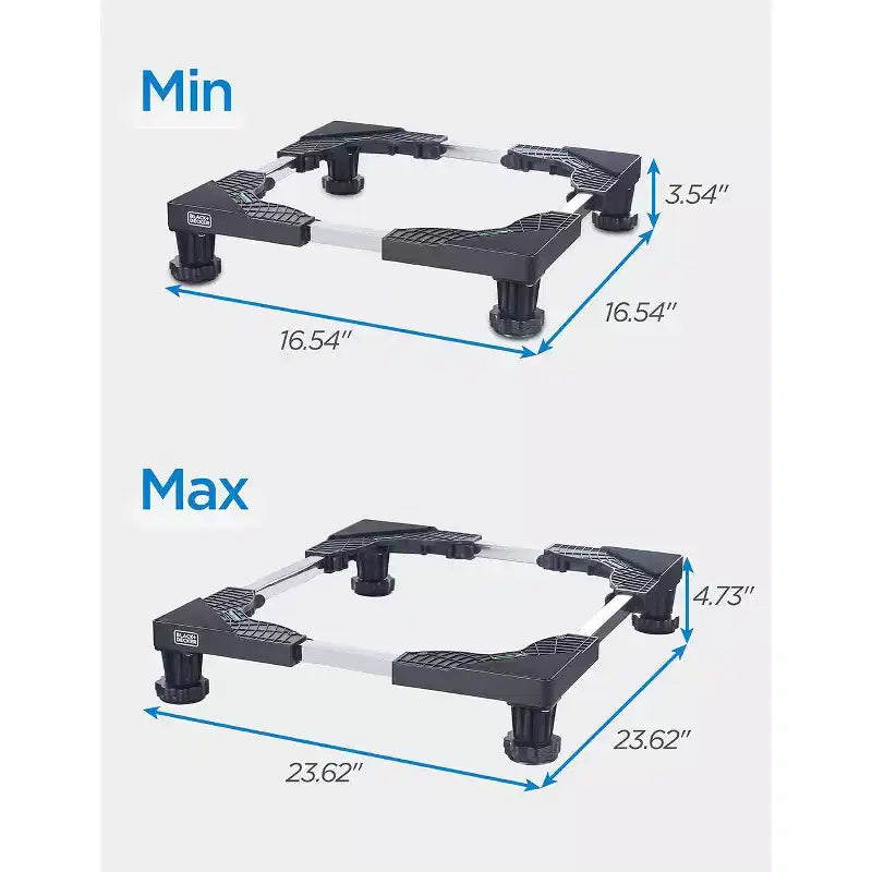 BLACK+DECKER Adjustable Pedestal Stand, Compact 4H Base with Anti-Vibration Pads, Stainless Steel Frame, Supports 700 lbs, BWS16, Black