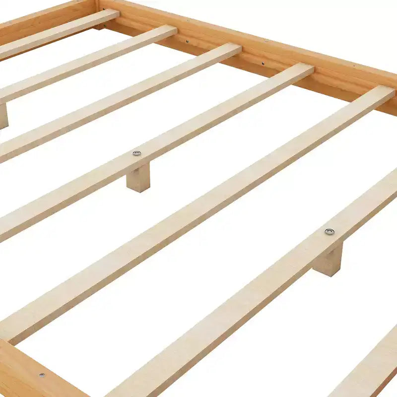 Canopy Bed Wood 4 Poster Panel Beds, Floor Bed Frame with Solid Wood Slat Support