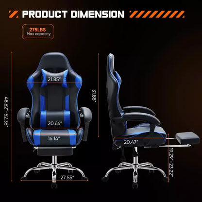 MAYEERTY Chaise de gaming Chaise de bureau ergonomique avec repose-pieds Soutien lombaire confortable en cuir PU Inclinable avec appuie-tête Accoudoir fixe