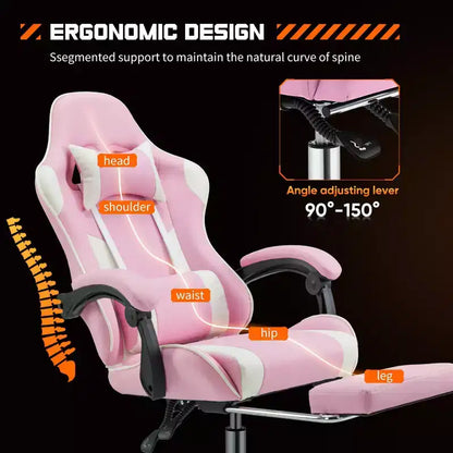 MAYEERTY Chaise de gaming Chaise de bureau ergonomique avec repose-pieds Soutien lombaire confortable en cuir PU Inclinable avec appuie-tête Accoudoir fixe