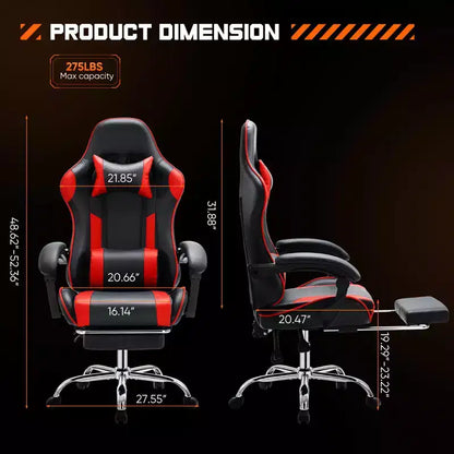 MAYEERTY Chaise de gaming Chaise de bureau ergonomique avec repose-pieds Soutien lombaire confortable en cuir PU Inclinable avec appuie-tête Accoudoir fixe