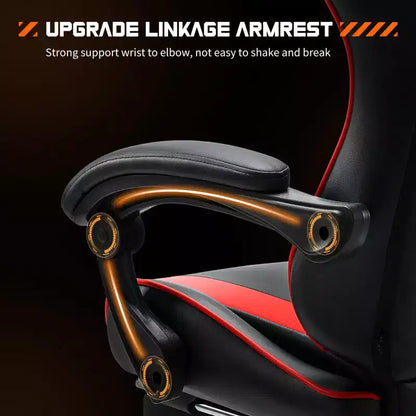 MAYEERTY Chaise de gaming Chaise de bureau ergonomique avec repose-pieds Soutien lombaire confortable en cuir PU Inclinable avec appuie-tête Accoudoir fixe