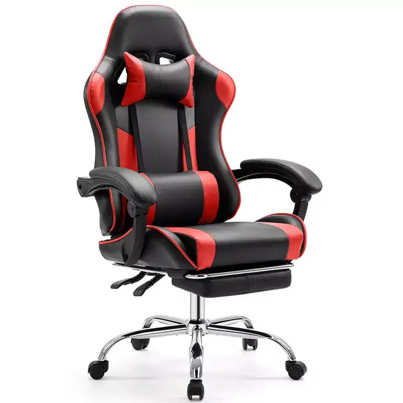 MAYEERTY Chaise de gaming Chaise de bureau ergonomique avec repose-pieds Soutien lombaire confortable en cuir PU Inclinable avec appuie-tête Accoudoir fixe