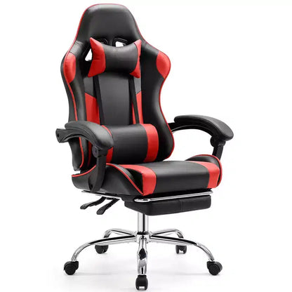 MAYEERTY Chaise de gaming Chaise de bureau ergonomique avec repose-pieds Soutien lombaire confortable en cuir PU Inclinable avec appuie-tête Accoudoir fixe