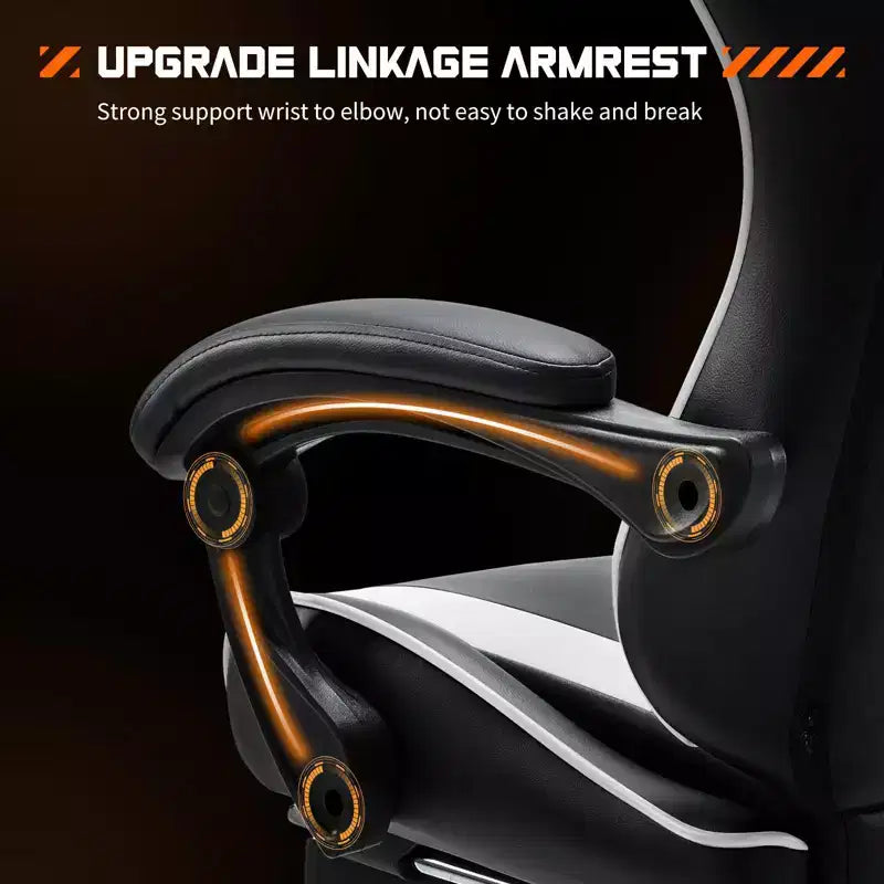 MAYEERTY Chaise de gaming Chaise de bureau ergonomique avec repose-pieds Soutien lombaire confortable en cuir PU Inclinable avec appuie-tête Accoudoir fixe