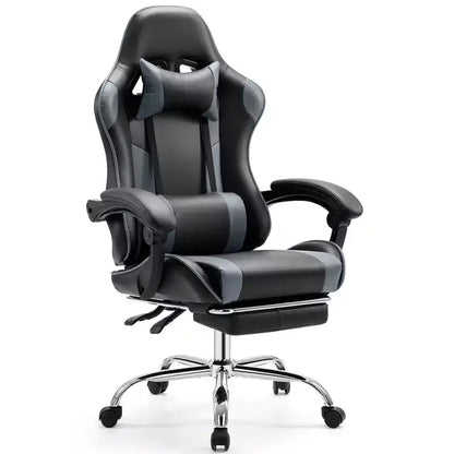 MAYEERTY Chaise de gaming Chaise de bureau ergonomique avec repose-pieds Soutien lombaire confortable en cuir PU Inclinable avec appuie-tête Accoudoir fixe