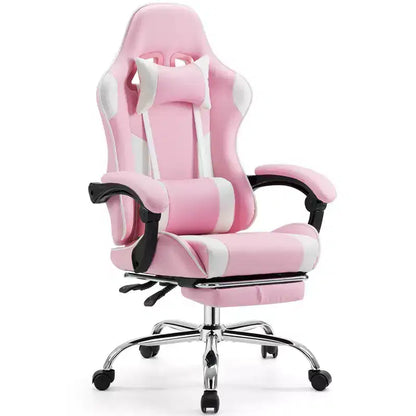 MAYEERTY Chaise de gaming Chaise de bureau ergonomique avec repose-pieds Soutien lombaire confortable en cuir PU Inclinable avec appuie-tête Accoudoir fixe