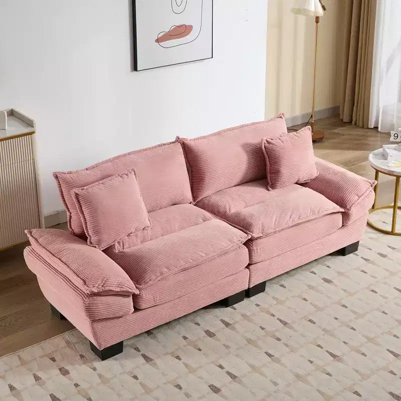 MAYEERTY Corduroy Loveseat Upholstered Deep Seat Comfortable Sofa with Pillows for Bedroom Living Room Office Pink