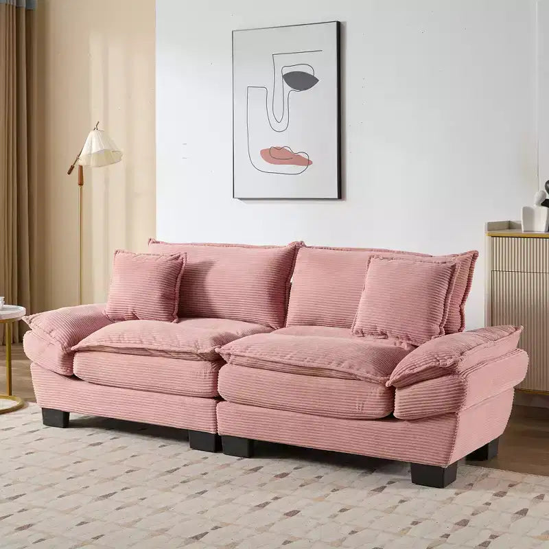 MAYEERTY Corduroy Loveseat Upholstered Deep Seat Comfortable Sofa with Pillows for Bedroom Living Room Office Pink