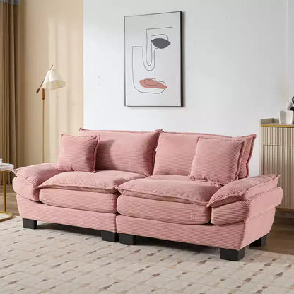 MAYEERTY Corduroy Loveseat Upholstered Deep Seat Comfortable Sofa with Pillows for Bedroom Living Room Office Pink