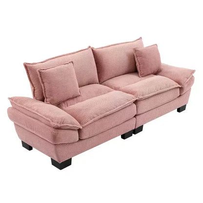MAYEERTY Corduroy Loveseat Upholstered Deep Seat Comfortable Sofa with Pillows for Bedroom Living Room Office Pink