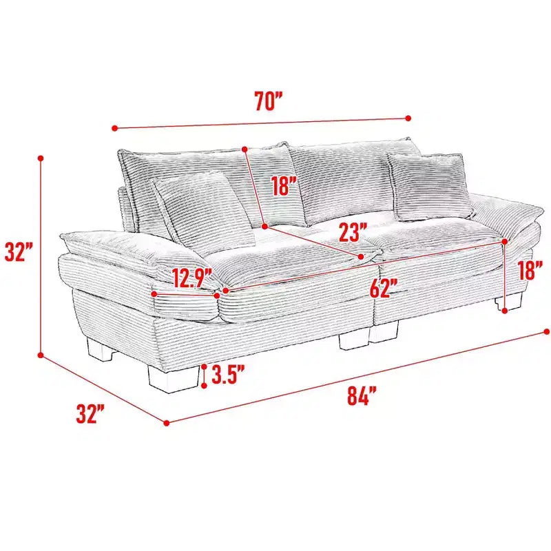 MAYEERTY Corduroy Loveseat Upholstered Deep Seat Comfortable Sofa with Pillows for Bedroom Living Room Office Pink