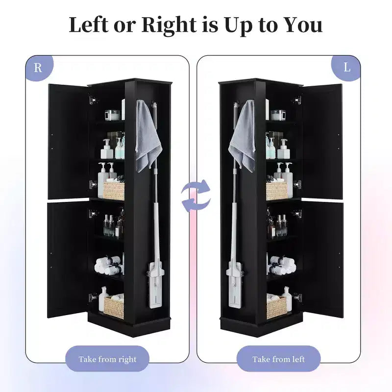 Tall Bathroom Storage Cabinet Freestanding Storage Cabinet with Hook and Adjustable Shelf MDF Board White