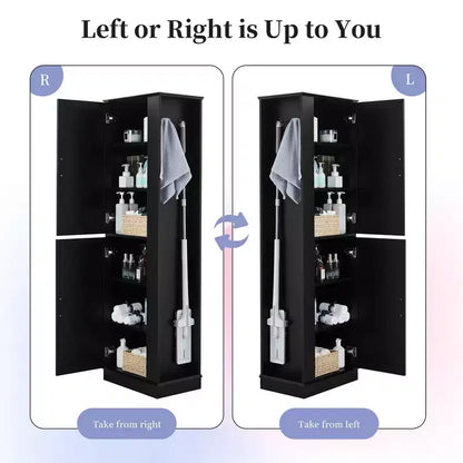 Tall Bathroom Storage Cabinet Freestanding Storage Cabinet with Hook and Adjustable Shelf MDF Board White