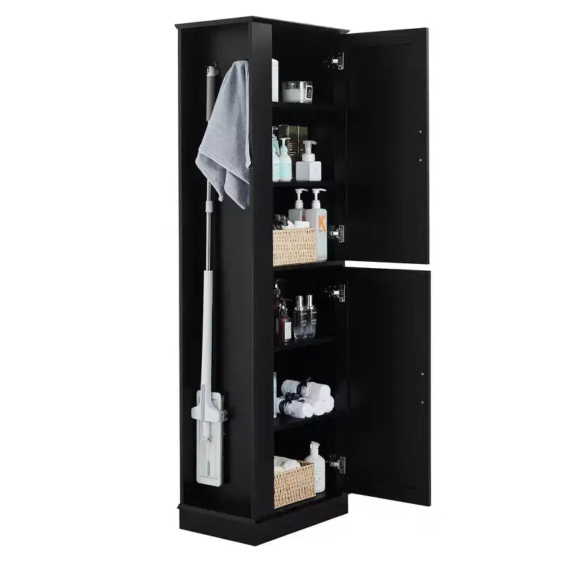 Tall Bathroom Storage Cabinet Freestanding Storage Cabinet with Hook and Adjustable Shelf MDF Board White