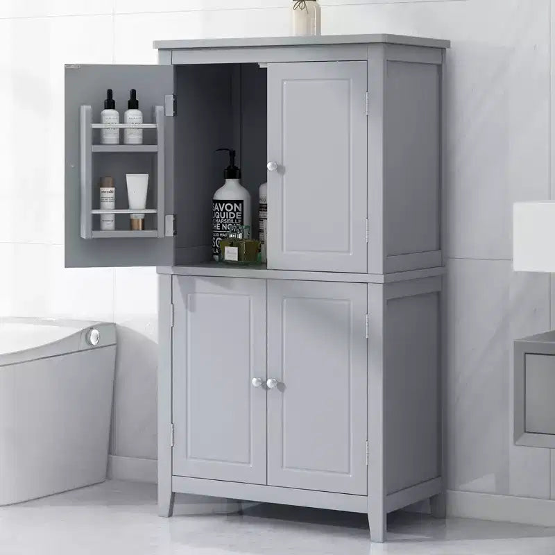 Elegant Bathroom Floor Storage Cabinet Bathroom Storage Unit Freestanding Cabinet with 4 Doors