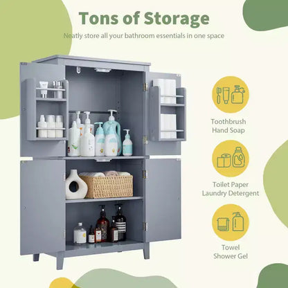 Elegant Bathroom Floor Storage Cabinet Bathroom Storage Unit Freestanding Cabinet with 4 Doors