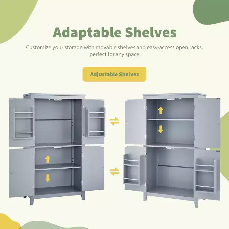 Elegant Bathroom Floor Storage Cabinet Bathroom Storage Unit Freestanding Cabinet with 4 Doors